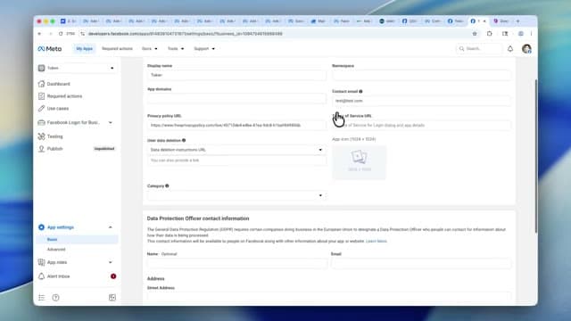 App settings — Basic with the pasted Privacy Policy URL