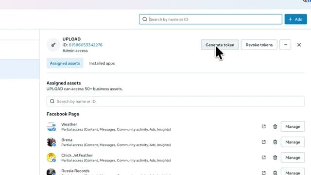 System User page — Generate token button